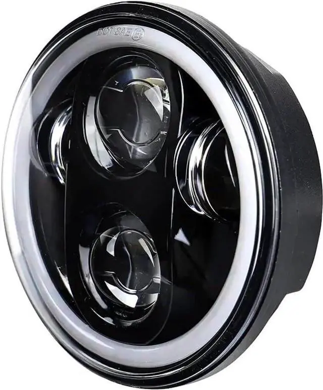 Alt view image 5 of 7 - 8900BH 5-3/4 5.75 Inch Headlight with White Halo Ring Compatible With Harley Davidson and Indian Motorcycles - Generation II/Black Kit