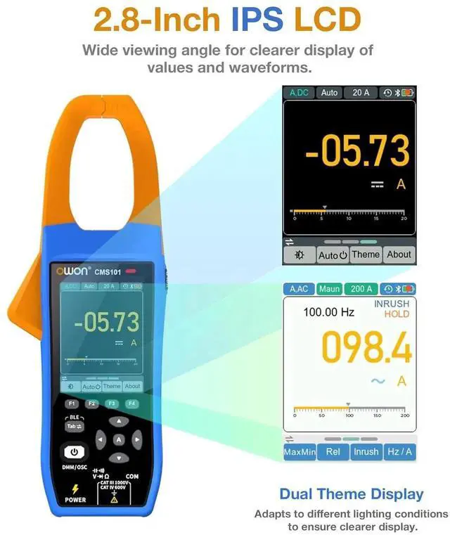 Alt view image 4 of 7 - Clamp Meter 1000V AC/DC Voltage Tester 1000A Current Test with 1MHz Oscilloscope Multimeter 3 in 1 Functions Clamp Meter with 2.8-inch IPS LCD Display ( CMS101)