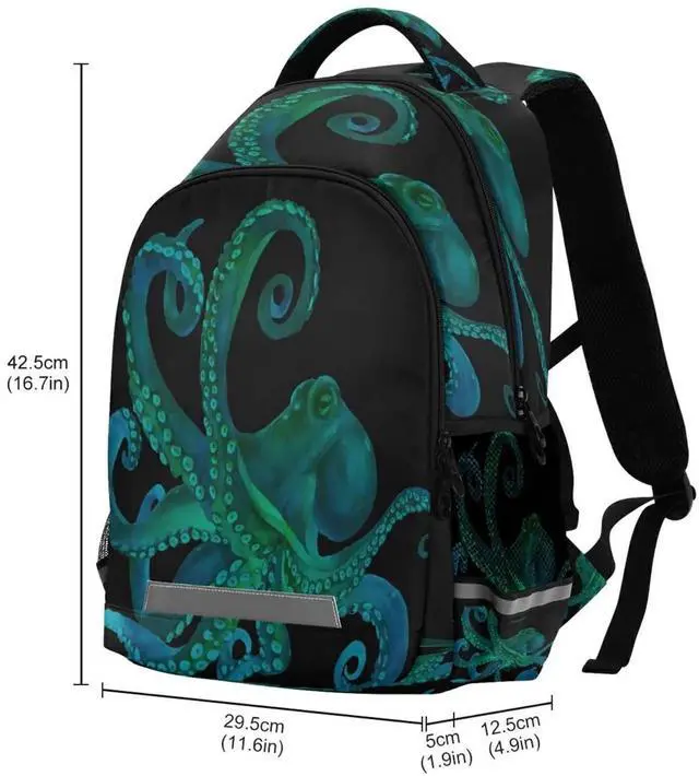 Alt view image 2 of 5 - Blue Watercolor Octopus Backpacks Travel Laptop Daypack School Book Bag for Men Women Teens Kids