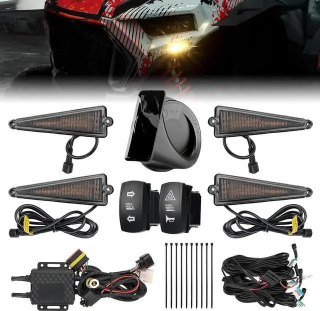 Main image of UTV Turn Signal Kit with 110D Horn, Pre-Wired, Plug and Play UTV ATV Blinker with Rocker Switch, Triangle Universal Street Legal Turn Signals Compatible with , Can-Am, Teryx, CFMOTO