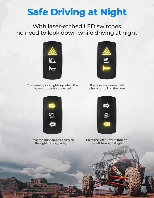 Alt view image 5 of 7 - UTV Turn Signal Kit with 110D Horn, Pre-Wired, Plug and Play UTV ATV Blinker with Rocker Switch, Triangle Universal Street Legal Turn Signals Compatible with , Can-Am, Teryx, CFMOTO