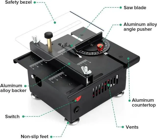 Alt view image 2 of 7 - Mini Multi Functional Table Saw, mini Table Saws for Crafts, Portable Mini Desktop Electric Saw for Wood Cutting, Height & Angle Adjustable with More Accessories, for Wood, Plastic Acrylic Cutting