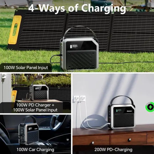 Alt view image 3 of 7 - Portable Solar Power Station 270Wh/72000mAh, 268W Max Output, 2×100W USB-C PD, LiMnFePO4 Battery with Spotlight for Hiking, Traveling & Emergency, Drone Charging, Compact Power Stations