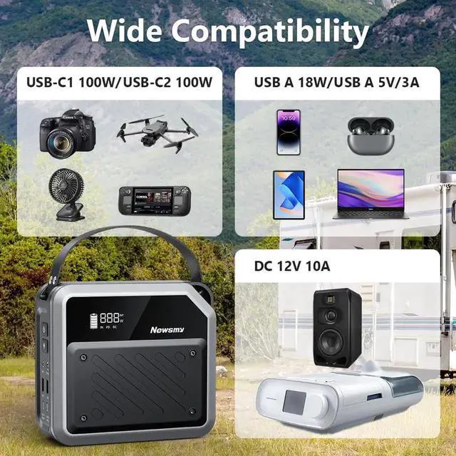 Alt view image 4 of 7 - Portable Solar Power Station 270Wh/72000mAh, 268W Max Output, 2×100W USB-C PD, LiMnFePO4 Battery with Spotlight for Hiking, Traveling & Emergency, Drone Charging, Compact Power Stations