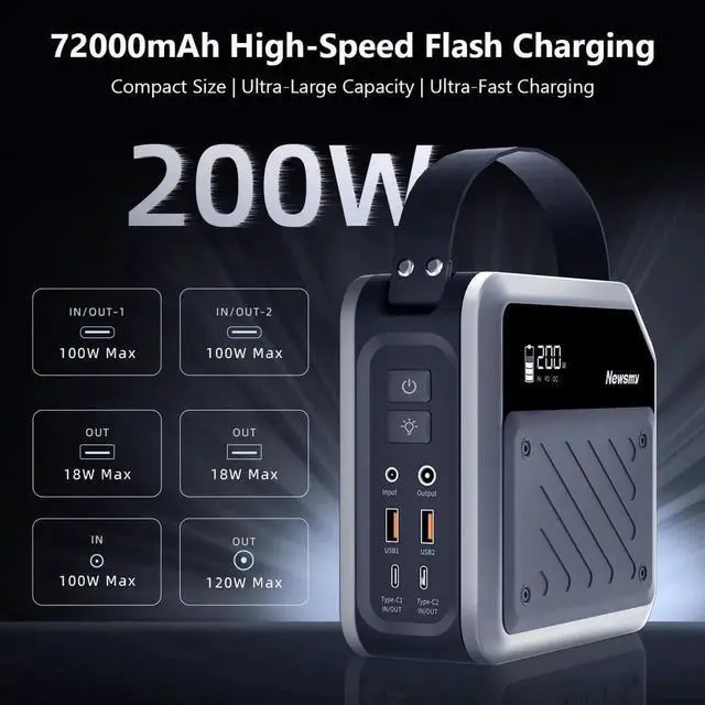 Alt view image 6 of 7 - Portable Solar Power Station 270Wh/72000mAh, 268W Max Output, 2×100W USB-C PD, LiMnFePO4 Battery with Spotlight for Hiking, Traveling & Emergency, Drone Charging, Compact Power Stations