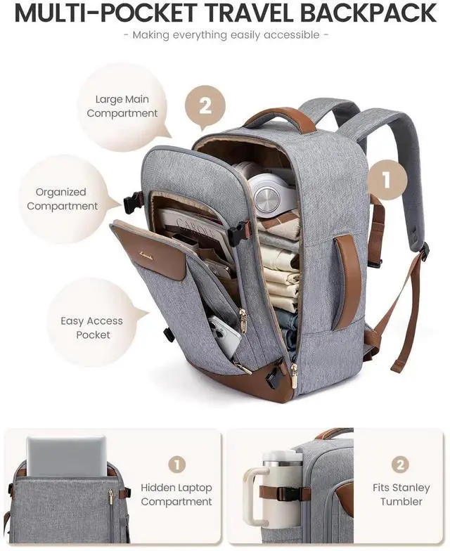 Alt view image 4 of 5 - LOVEVOOK 40L Travel Backpack for Women Men, Large Carry on Backpack for Airplanes TSA Personal Item Travel Bag fits 15.6" Laptop, Waterproof Weekender Essentials Airline Approved with 2 Packing Cubes