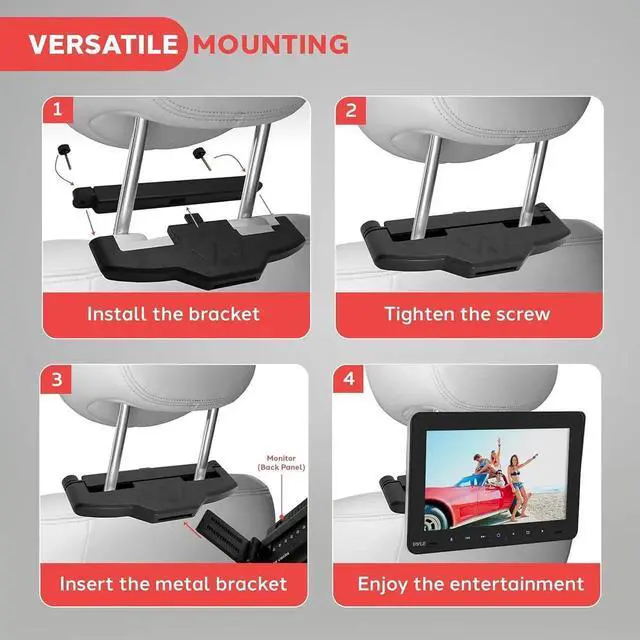 Alt view image 4 of 7 - Universal Car Headrest Mount Monitor-9.4 Inch Vehicle Multimedia CD DVD Player-Smart Audio Video Entertainment System w/HDMI & Hi-Res TV LCD Screen - Includes Mounting Bracket - PLHRDVD904,Black