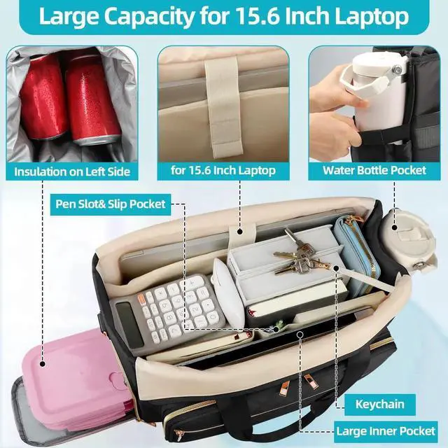 Alt view image 5 of 5 - ahzske Lunch Work Tote Bag for Women with Accordion File Organizer Pocket, 3 in 1 Daily Tote Bag with Insulated Lunch Compartment& 15.6 Inch Laptop Compartment for Business Teacher Nurse (Black)