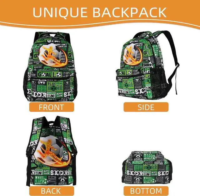 Alt view image 4 of 5 - Soccer Backpack for Boys Girls, Elementary Middle High School Bookbags for Teen Kids, Travel Laptop Backpack for College Students Women Men Durable Lightweight School Bags, 17 Inch Large Back Packs