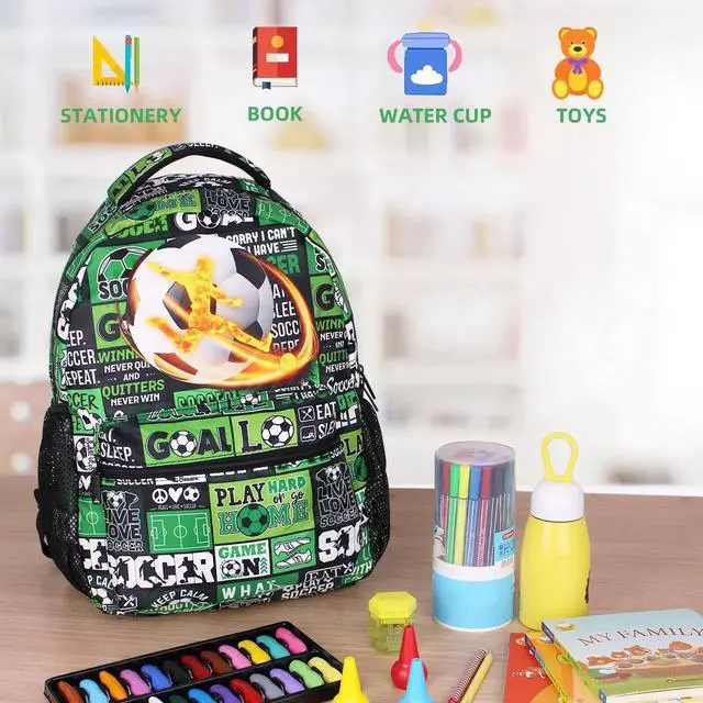 Alt view image 3 of 5 - Soccer Backpack for Boys Girls, Elementary Middle High School Bookbags for Teen Kids, Travel Laptop Backpack for College Students Women Men Durable Lightweight School Bags, 17 Inch Large Back Packs