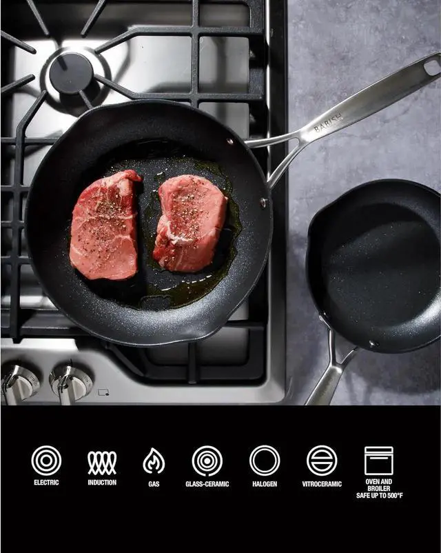 Alt view image 2 of 7 - 2 Piece 8 and 10 Inch Fry Pan Hard Anodized Laser Titanium Forever Non Stick Technology Durable Frying Pans Set - Black