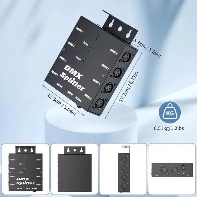 Alt view image 3 of 7 - 8-Way Isolated DMX512 Splitter Amplier Distributor with 3-Pin Outputs XLR Signal Amplier Transmitter Receiver for DJ Party LED Stage Lighting