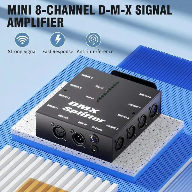 Alt view image 4 of 7 - 8-Way Isolated DMX512 Splitter Amplier Distributor with 3-Pin Outputs XLR Signal Amplier Transmitter Receiver for DJ Party LED Stage Lighting