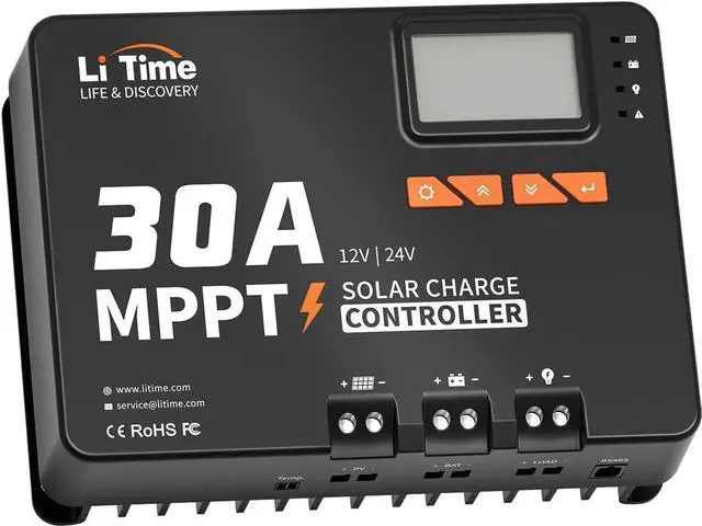 Main image of 30 Amp MPPT 12V/24V/Auto DC Input Solar Charge Controller Build-in Bluetooth Module, Parameter Adjustable LCD Display LED Indicators Solar Panel