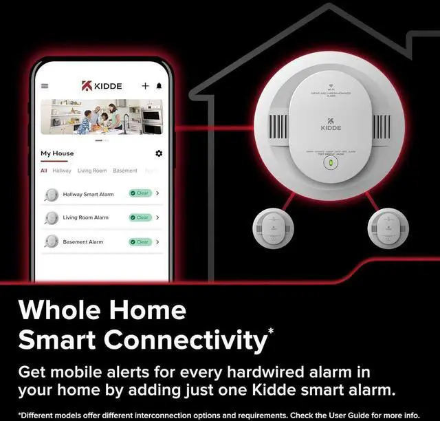 Alt view image 6 of 7 - Hardwired App Enaed Smart Smoke Detector with AA Backup Battery, Interconnected Alarm
