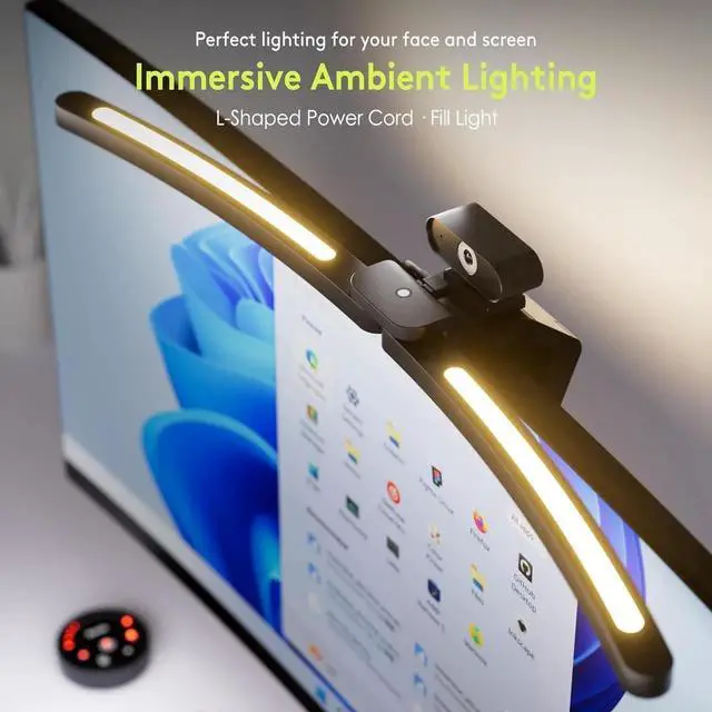 Alt view image 4 of 7 - 1000R Curved Monitor Light Bar, Dual Adjustable Led Desk Lamp with Remote - Independently Rotate 2 LED Arc-Shaped Light Bars Specially Designed for Curved and 34'' Large Screen