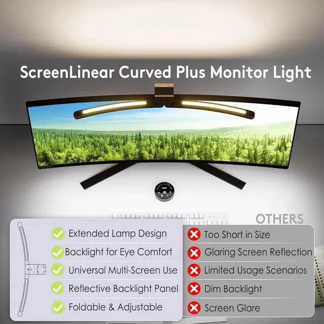 Alt view image 2 of 7 - 1000R Curved Monitor Light Bar, Dual Adjustable Led Desk Lamp with Remote - Independently Rotate 2 LED Arc-Shaped Light Bars Specially Designed for Curved and 34'' Large Screen