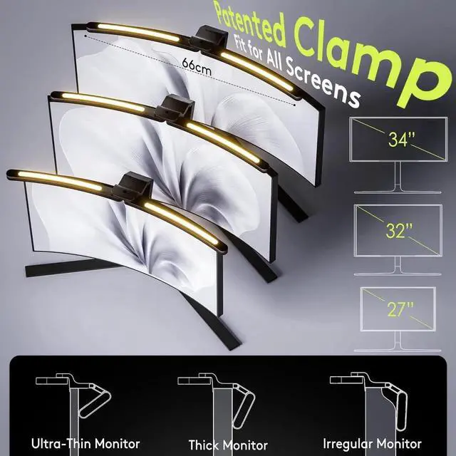 Alt view image 6 of 7 - 1000R Curved Monitor Light Bar, Dual Adjustable Led Desk Lamp with Remote - Independently Rotate 2 LED Arc-Shaped Light Bars Specially Designed for Curved and 34'' Large Screen