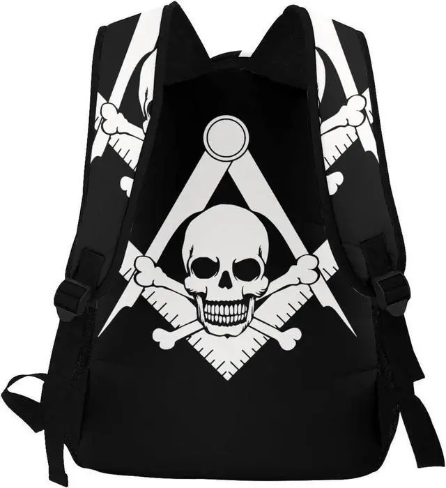 Alt view image 5 of 5 - Gesey-R4T Cool Skull Freemason Logo Black Pattern Casual School Backpack Bag, Laptop Hiking Travel Shoulder Daypack College Bookbag for Men Woman Girls Boys Teens