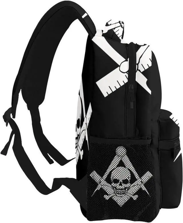 Alt view image 4 of 5 - Gesey-R4T Cool Skull Freemason Logo Black Pattern Casual School Backpack Bag, Laptop Hiking Travel Shoulder Daypack College Bookbag for Men Woman Girls Boys Teens