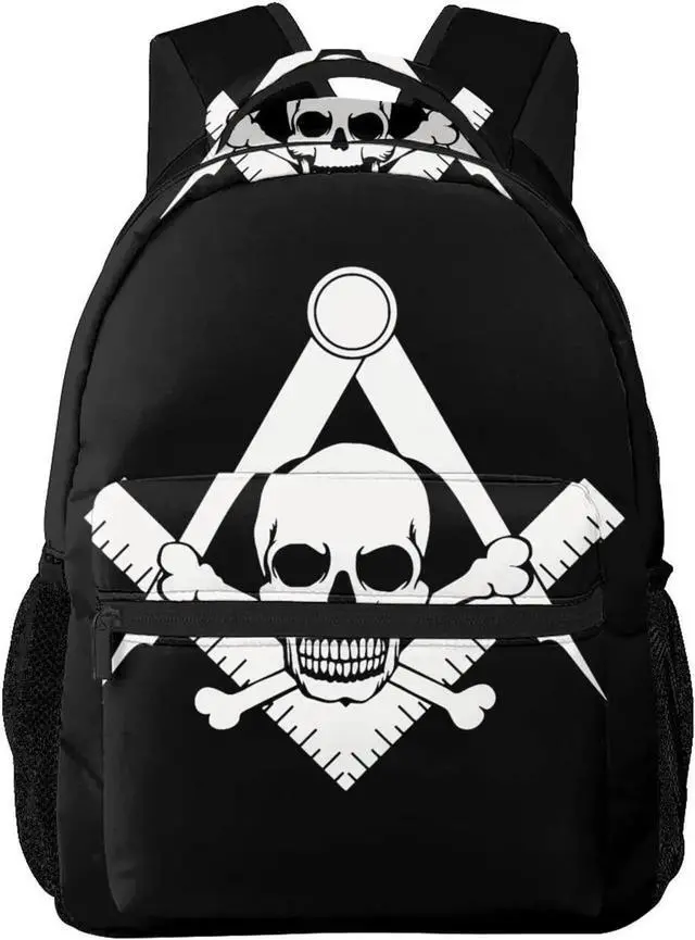 Main image of Gesey-R4T Cool Skull Freemason Logo Black Pattern Casual School Backpack Bag, Laptop Hiking Travel Shoulder Daypack College Bookbag for Men Woman Girls Boys Teens