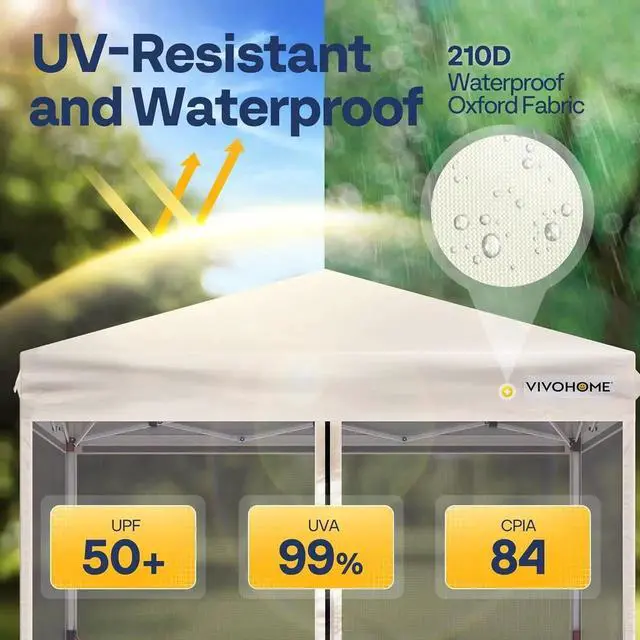 Alt view image 2 of 7 - 8x8ft Easy Pop-Up Canopy, Outdoor Screen Tent with Mosquito Netting, 2 Zipper Doors, and Roller Bag for Yard Camping Picnic Party Events, Beige