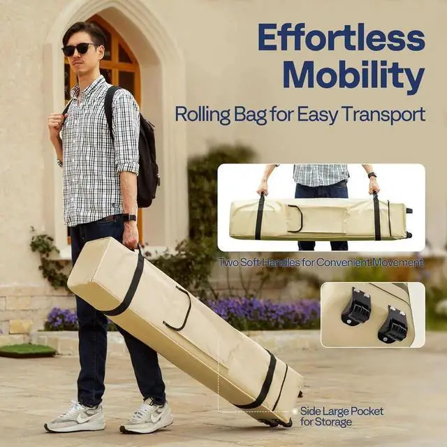 Alt view image 4 of 7 - 8x8ft Easy Pop-Up Canopy, Outdoor Screen Tent with Mosquito Netting, 2 Zipper Doors, and Roller Bag for Yard Camping Picnic Party Events, Beige