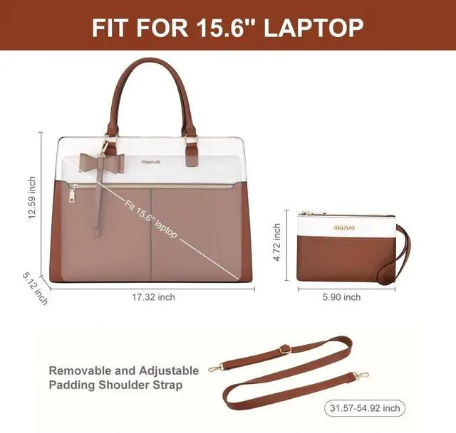 Alt view image 5 of 5 - MOSISO Laptop Tote Bag for Women, 15.6 inch Waterproof PU Leather Work Bag with Clutch Purse & Bowknot, Large Capacity Handbag Shoulder Computer Bags Work Briefcase for Business Teacher Office, Brown