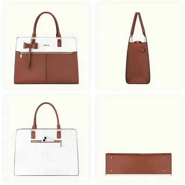 Alt view image 3 of 5 - MOSISO Laptop Tote Bag for Women, 15.6 inch Waterproof PU Leather Work Bag with Clutch Purse & Bowknot, Large Capacity Handbag Shoulder Computer Bags Work Briefcase for Business Teacher Office, Brown