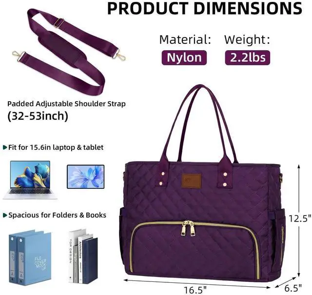 Alt view image 4 of 5 - KKXIU Lunch Tote Bag for Teacher & Nurse, 15.6 Inch Laptop Tote with Insulated Lunch Box Pocket for Women, Professional Computer Work Bag for School, Office, Nursing - Purple