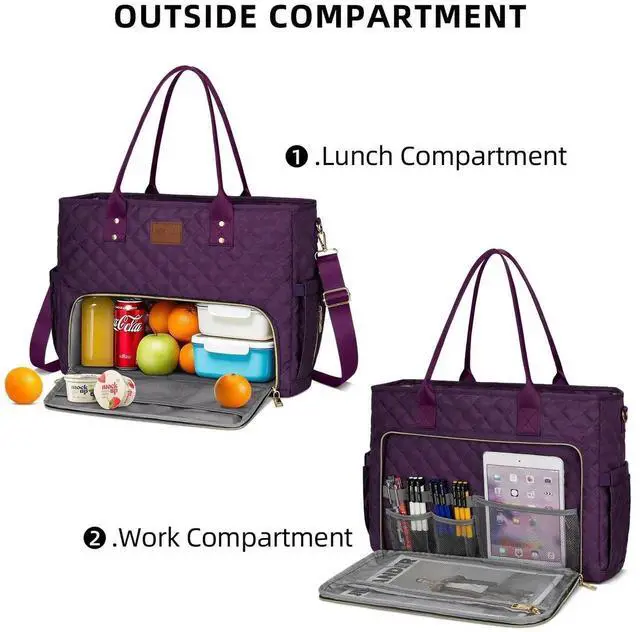 Alt view image 3 of 5 - KKXIU Lunch Tote Bag for Teacher & Nurse, 15.6 Inch Laptop Tote with Insulated Lunch Box Pocket for Women, Professional Computer Work Bag for School, Office, Nursing - Purple