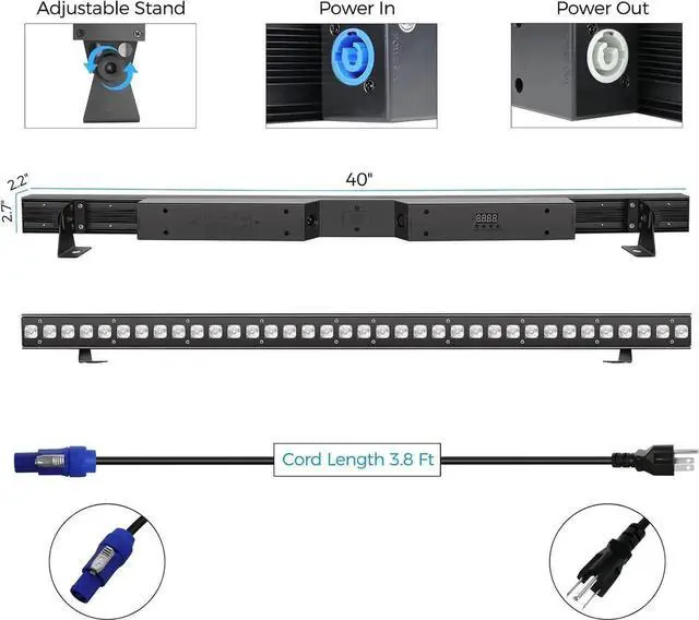 Alt view image 7 of 7 - LED Stage Wash Lights Bar,120W 40" LED Stage Pixel Lights Bar,36 RGBW LED DJ Strip Light with Detachable Cover,DMX Control Sound Activated Uplight for Club Wedding Party DJ Gig Band Light
