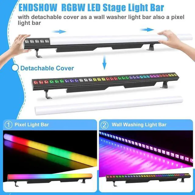 Alt view image 6 of 7 - LED Stage Wash Lights Bar,120W 40" LED Stage Pixel Lights Bar,36 RGBW LED DJ Strip Light with Detachable Cover,DMX Control Sound Activated Uplight for Club Wedding Party DJ Gig Band Light