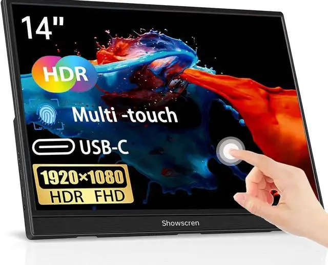 Main image of Portable Monitor 14 Inch Touchscreen Monitor, HDR IPS FHD 1920x1080 300cd/m² 10 Point Touch Display, USB C+HDMI+USB, Portable Screen for Laptop/PC/Mac/Xbox/PS4/5 Switch,Dual Speakers,VESA