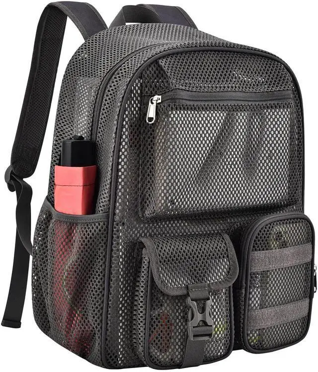 Alt view image 2 of 5 - Mesh Backpack for School, 25L Large Heavy Duty mesh backpacks for Adults Girls Boys Kids with Inner Laptop Compartment, mesh Schoolbag for Outdoor Hiking Beach(Charcoal Gray, Small)