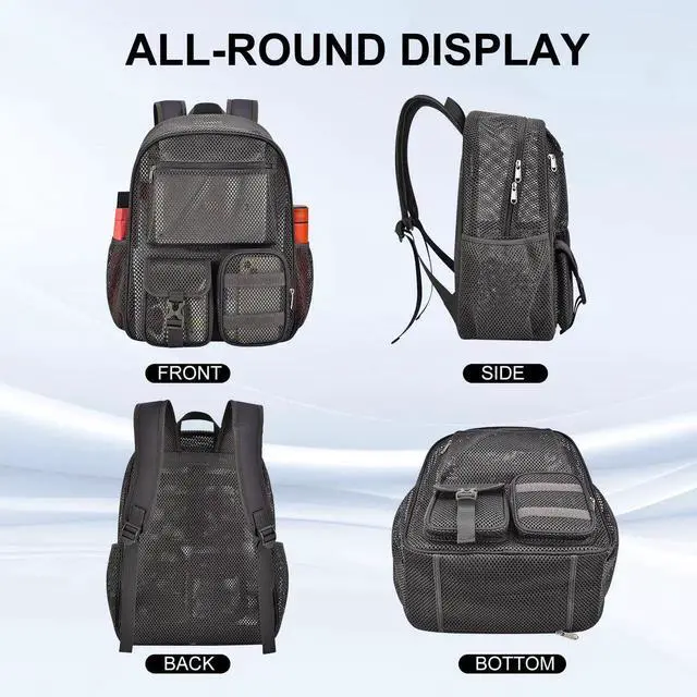 Alt view image 4 of 5 - Mesh Backpack for School, 25L Large Heavy Duty mesh backpacks for Adults Girls Boys Kids with Inner Laptop Compartment, mesh Schoolbag for Outdoor Hiking Beach(Charcoal Gray, Small)