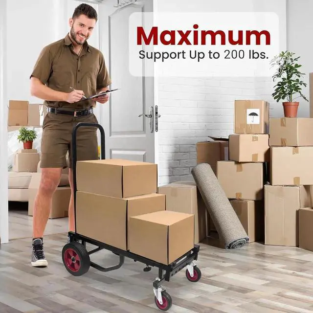 Alt view image 7 of 7 - Compact Folding Adjustable Equipment Cart - Heavy Duty 8-in-1 Convertible Cart Hand Truck/Dolly/Platform Cart with R-Trac Wheels - Expandable Up to 25.24" to 40.24" - PKEQ38