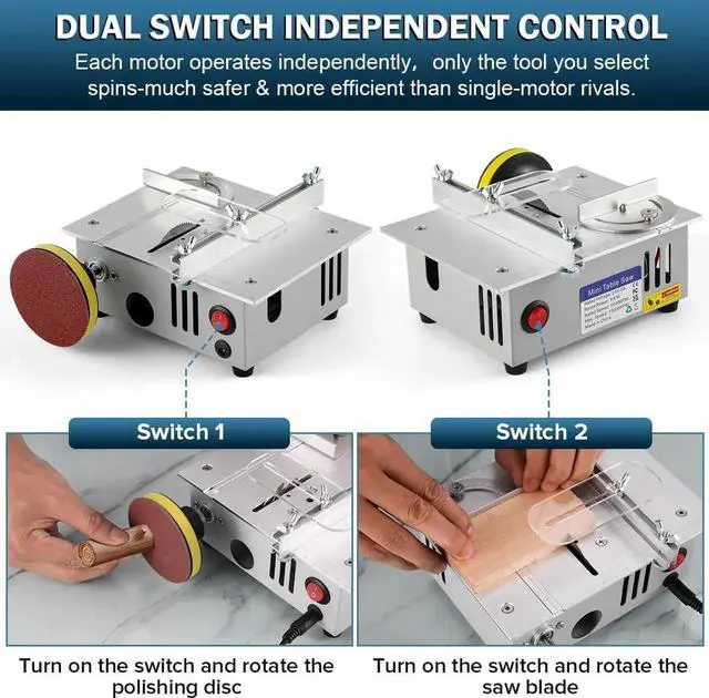 Alt view image 2 of 7 - Mini table Saw,mini Table Saws for Crafts, Mini Multi Functional Table Saw, Dual-motor control for cutting, grinding,engraving and drilling.Speed & Angle Adjustable,for Wood/PCB/Acrylic/Plastic
