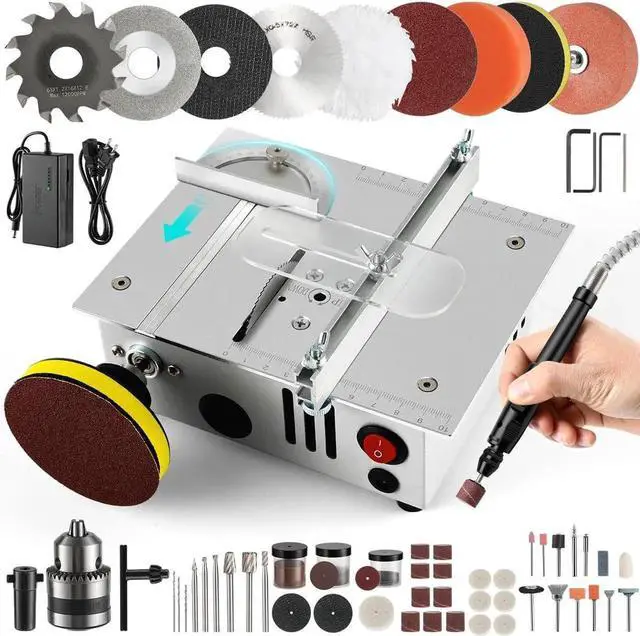 Main image of Mini table Saw,mini Table Saws for Crafts, Mini Multi Functional Table Saw, Dual-motor control for cutting, grinding,engraving and drilling.Speed & Angle Adjustable,for Wood/PCB/Acrylic/Plastic