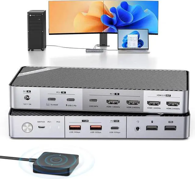 Main image of Dual Monitor KVM Switch Docking Station for Laptop & Desktop - with 4K@60Hz HDMI,15W Charge, EDID, 5 USB A USB-C, Audio, for Thunderbolt 5/4/3, USB-C Windows Laptops(Not Support MacBook)