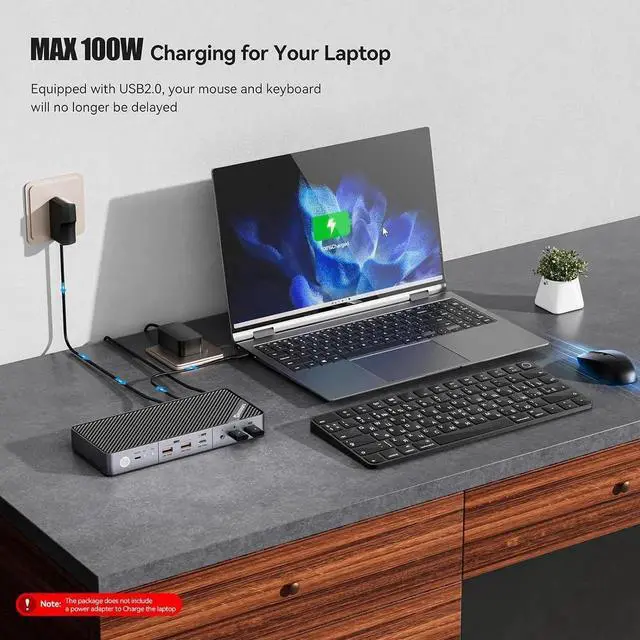 Alt view image 7 of 7 - Dual Monitor KVM Switch Docking Station for Laptop & Desktop - with 4K@60Hz HDMI,15W Charge, EDID, 5 USB A USB-C, Audio, for Thunderbolt 5/4/3, USB-C Windows Laptops(Not Support MacBook)