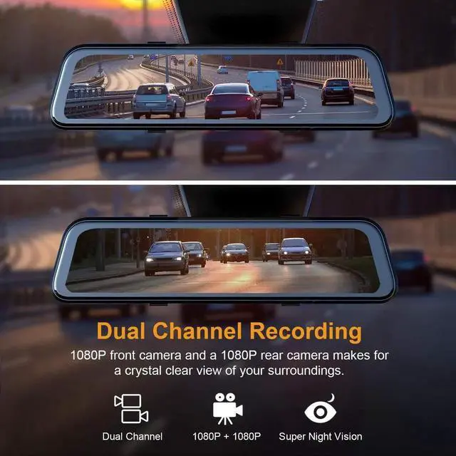 Alt view image 4 of 7 - M2 Smart BSD ADAS Dual Mirror Dash Cam 1080p (Front+Rear) w/GPS 12 IPS Touch Screen, Stream Media, Parking Mode, Night Vision, Blind Spot Detection & Backup Camera - Car, Pickup Truck, Tax