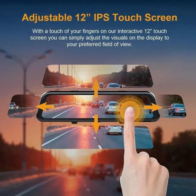 Alt view image 2 of 7 - M2 Smart BSD ADAS Dual Mirror Dash Cam 1080p (Front+Rear) w/GPS 12 IPS Touch Screen, Stream Media, Parking Mode, Night Vision, Blind Spot Detection & Backup Camera - Car, Pickup Truck, Tax