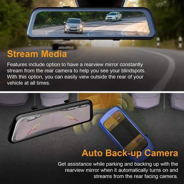 Alt view image 3 of 7 - M2 Smart BSD ADAS Dual Mirror Dash Cam 1080p (Front+Rear) w/GPS 12 IPS Touch Screen, Stream Media, Parking Mode, Night Vision, Blind Spot Detection & Backup Camera - Car, Pickup Truck, Tax