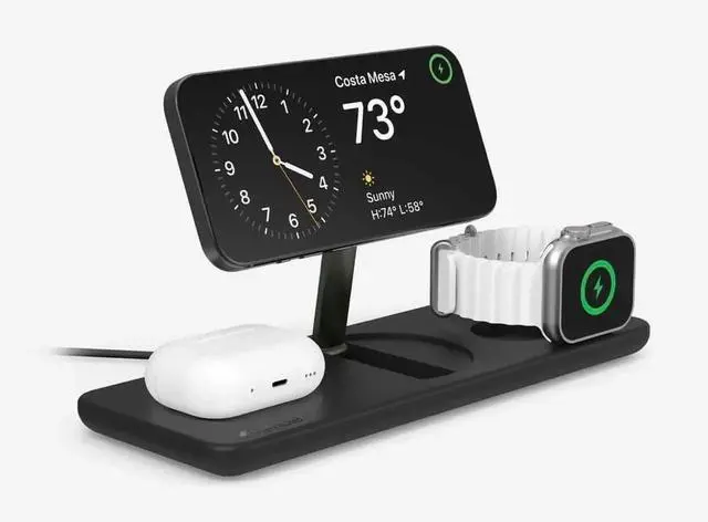 Main image of Podium 3-in-1 Wireless Charging Station for Apple, Qi2-Certified 15W Magsafe Charger Stand, Wireless Charger for iPhone 16 15 14 13 12 - Apple Watch - Airpods Series (Charger & USB-C Included)