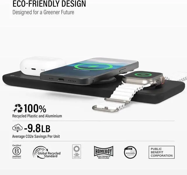 Alt view image 3 of 7 - Podium 3-in-1 Wireless Charging Station for Apple, Qi2-Certified 15W Magsafe Charger Stand, Wireless Charger for iPhone 16 15 14 13 12 - Apple Watch - Airpods Series (Charger & USB-C Included)