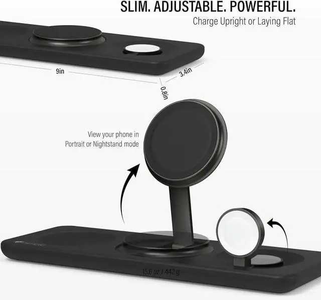 Alt view image 4 of 7 - Podium 3-in-1 Wireless Charging Station for Apple, Qi2-Certified 15W Magsafe Charger Stand, Wireless Charger for iPhone 16 15 14 13 12 - Apple Watch - Airpods Series (Charger & USB-C Included)