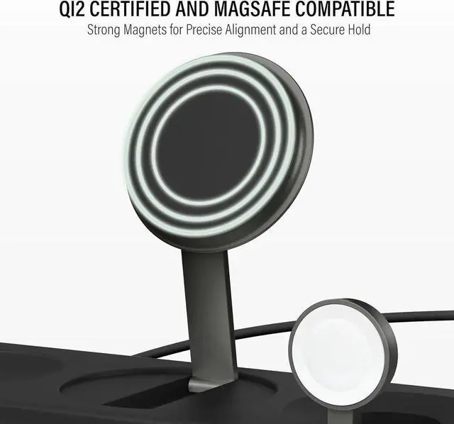 Alt view image 5 of 7 - Podium 3-in-1 Wireless Charging Station for Apple, Qi2-Certified 15W Magsafe Charger Stand, Wireless Charger for iPhone 16 15 14 13 12 - Apple Watch - Airpods Series (Charger & USB-C Included)