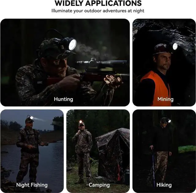 Alt view image 7 of 7 - 10W LED Coon Hunting Lights for Prer Coyote Hog, 55000 LUX Super Bright Hunting Headlamp Rechargeable, IPX5 Waterproof White Light & Red/Green Optical lters, 5 Position Switch Soft Cap