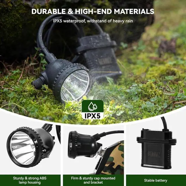 Alt view image 6 of 7 - 10W LED Coon Hunting Lights for Prer Coyote Hog, 55000 LUX Super Bright Hunting Headlamp Rechargeable, IPX5 Waterproof White Light & Red/Green Optical lters, 5 Position Switch Soft Cap